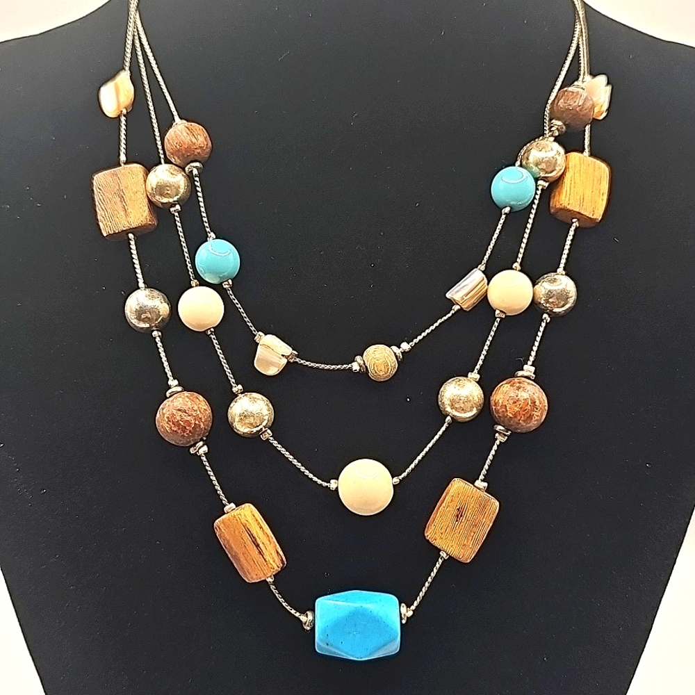 NY Triple Strand Mixed Media Necklace